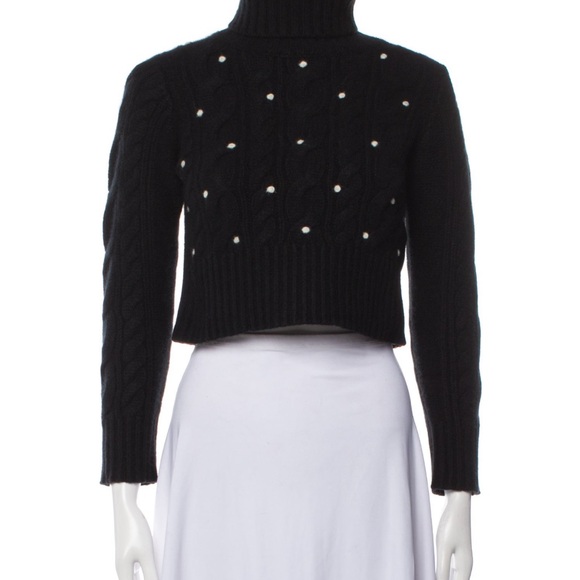 Black Turtleneck Sweater with Pearl Like Stitching
